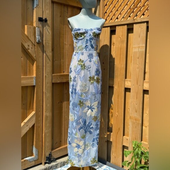 🆕 BRONX & BANCO 🧿 NWOT Dahlia Floral Gown, Baby Blue Multi Maxi - Sz XS US 2 - Picture 10 of 16